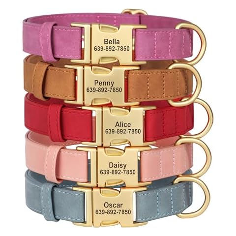 PET ARTIST Personalized Leather Dog Collars for Medium Dogs, Custom Soft Dog Collar with Engraved Pet Name and Number, Adjustable Heavy Duty Brown Dog Collar with Quick Release Metal Buckle，M Cover