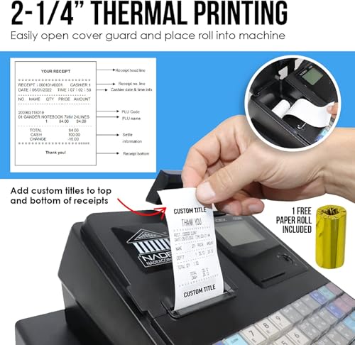 Nadex CR360 Cash Register, 4700 Lookups 50 Dept 50 Clerks, Quick Load Thermal Printer, Compact Size, Cash and Coin Drawer, Black by Nadex - Image 4