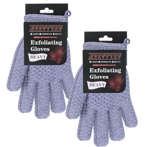 Exfoliating Dual Texture Bath Gloves for Shower Spa Massage and Body Scrubs Dead Skin Cell Remover body scrubber with Hanging Loop