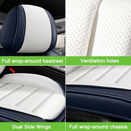 Image of Nappa PU Leather Seat Covers for Ford Bronco Sport 2021-2024,Car Seat Covers Full Set,Waterproof Seat Protectors Auto Seat Covers,Breathable Nonslip Interior Cover Seats for Cars(Blue and White)