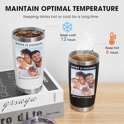 Personalized Custom Tumbler Print in USA 20oz Stainless Steel Coffee Cup with Lid & Straw Double Wall Insulated Tumbler with Colorful Text Logo Photo - Image 4