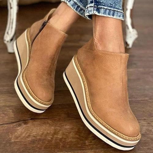 Chelsea Boots Women Fall Winter Round Toe Slip On Platform Wedge Short Boot Comfortable Waterproof Anti-Slip Winter Shoes Ladies Fashion Leather Booties 20253