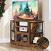 Yitahome corner tv stand for tvs up to 55 inch with power outlet modern farmhouse entertainment center wood tv media console with storage cabinets shelves for living room retro brown  urban country home decor