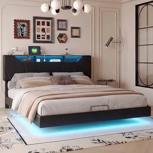 Cama de 160 x 200 cm con somier LED y USB