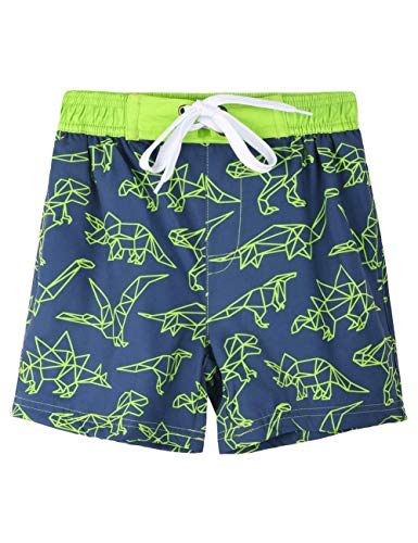 Nonwe Big Boy's Lightweight Beach Board Shorts Quick Dry Swimming Trunks Elastic Waist Beachwear Dinosaur Pattern Dark Blue 6