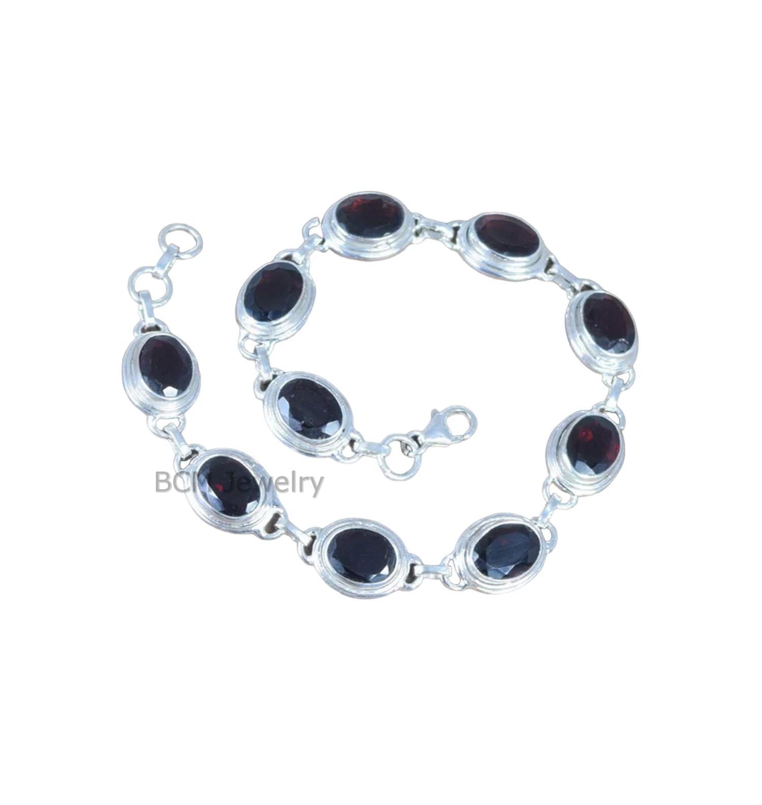 Pulsera de plata de ley 925 para mujeres, hombres y niñas, pulsera hecha a mano con piedras preciosas de granate