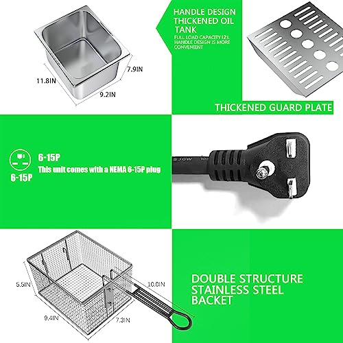 Deep fryer Commercial Deep Fryer 12L x 2/25.4QT Dual Tank Electric Deep Fryers with Basket Electric Countertop Fryer for Restaurant with 2 Frying Baskets, 3300W x 2, 240V Two 6-15 Phase Plugs