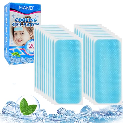 20 Pieces Fever Cooling Patch Migraine Headache Soothing Gel Pads Up to 8 Hours of Continuous Cooling Cool Pads Relieve Headaches Migraine Toothache Relieve Fatigue Sunstroke