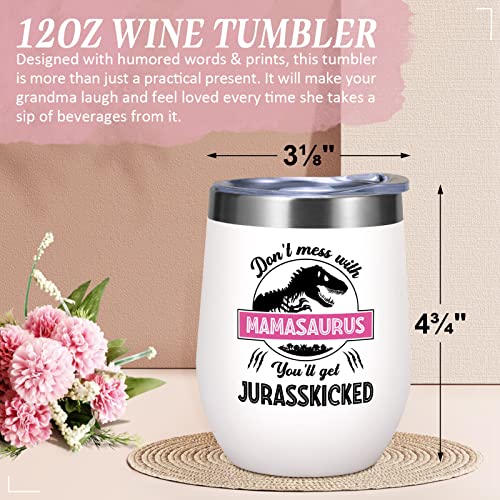 Fimibuke Mothers Day Gifts For Mom From Daughter Son Kids - 12 Oz Wine Tumbler Funny Birthday Gifts For Her, Mother, Mother-In-Law, Wife, Women - Insulated Coffee Cup Christmas Presents(A1.Mamasaurus) #TOP1