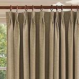 CHEFRU Textured Linen Pinch Pleated 100% Blackout Curtains for Bedroom/Living Room Blackout Curtains 54 Inches Long, Energy Saving Window Treatment Curtains,26Wx54Lx2,Brown