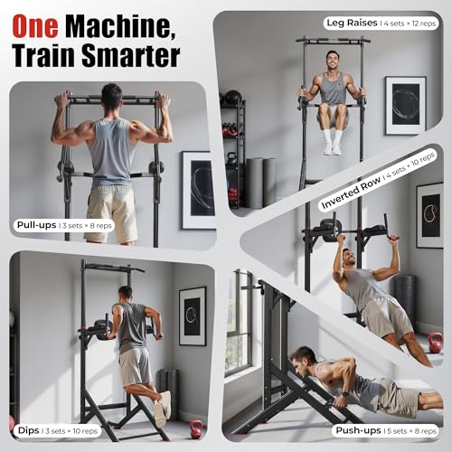 Image of Sportsroyals Power Tower Pull Up Bar Station, 450LBS Stable Pull Up Dip Station for Home Gym Strength Training Equipment | FED Fitness