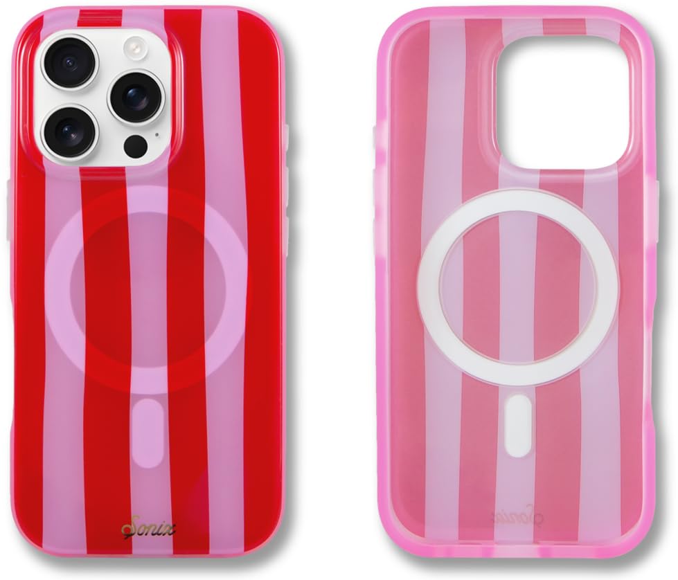 Sonix Case for iPhone 16 Pro | Compatible with MagSafe | 10ft Drop Tested | Jelly Stripe Red/Pink
