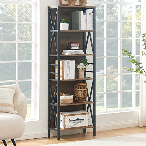 HOMISSUE-Bookshelf-6-Tier-Bookshelf-Rustic-Wood-Metal-Bookshelves-and-Bookcases-Freestanding-Open-Bookshelf-Industrial-Tall-Bookcase-for-Home-Office-Living-Room-and-Bedroom-Vintage-Brown