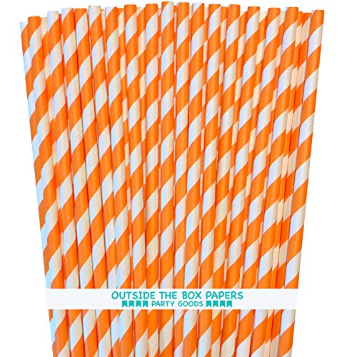 Pitillos de papel rayados naranja y blanco 19.69 cm x 100 miniatura 1