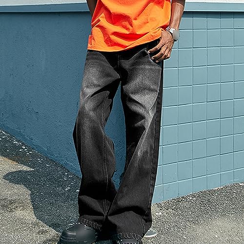 Mens Loose Fit Hip Hop Jeans Straight Retro Relaxed Fit Denim Pants Classic Vintage Plain Washed Baggy Jean2