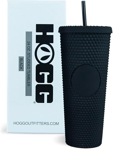 Hogg Vaso de 24 onzas con tapa y pajita, para bricolaje, personalizable con brillo o purpurina, vaso Venti texturizado reutilizable, aislamiento de