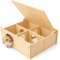 kcrygogo Wooden Hamster Tunnel Hideout with Flip Cover - Safe Natural Wood Play Shed for Mice & Hamsters