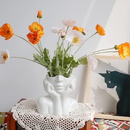YOOLANSA Face Vase for Flowers，Head Vase，Body Vase Female Form，White Ceramic Vase，Unique Modern Minimalism Nordic Flower Vases for Decor，Table Decorations for Living Room.(Large-A)