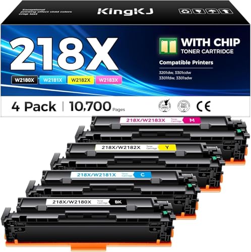Image of 218X Toner Cartridges 4 Pack Compatible Replacement for HP 218A W2180A W2181A W2182A W2183A 218X W2180X Black Compatible with HP Color LaserJet Pro MFP3201dw MFP 3301fdw 3301sdw 3301cdw Printer