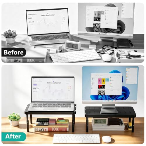 Image of WALI Monitor Riser for Desk, 3 Height Adjustable Laptop Riser with Airflow Vents, Desk Organizer for Computer /Printer /Notebook, 2-Pack for Dual Monitor Setup, Black (PTT001‑2)