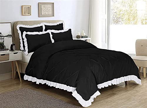 Image of 300 TC Pinch Ruffle 2 Tone Duvet /Razai /Blanket Cover with 2 Pillow Cover- 100% Cotton (Zipper Closure) Razai Cover 3 PC Set, Soft & Lightweight-Single Size White /Black