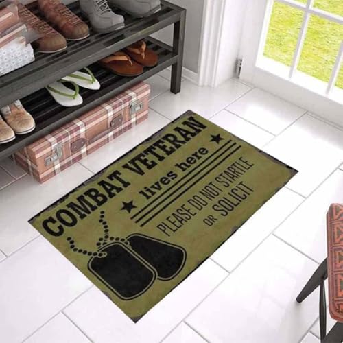 ���փ}�b�g �퓬�o���̂���ޖ��R�l�������ɏZ��ł��܂� 50×80cm doormat Combat Veteran Lives Here