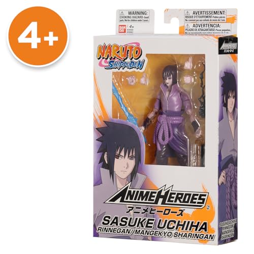 BANDAI - Anime Heroes - Naruto Shippuden - Figurine Sasuke Anime Heroes 17 cm - Uchiwa Sasuke Rinnegan/Mangekyo Sharingan - 36962