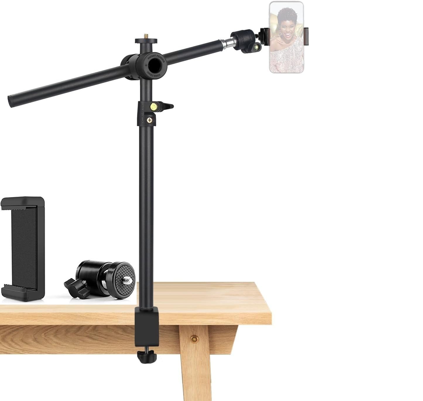 SHOPEE Overhead Camera Mount Desk Stand, Camera Arm Desk Mount Clamp Stand with 360°Adjustable Magic Arm, Webcam Mount Stand w Ballhead Phone Mount for Microphone Video Light Cell Phone