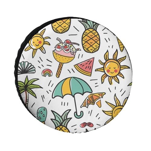Summer Palm Trees Pineapple Watermelon Spare Wheel Cover Waterproof Oxford Tires Protector Fits 24 to 36 Car Tire Diameter 28inch