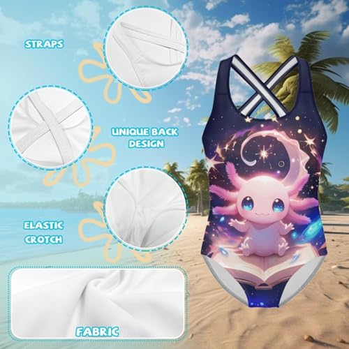 Image of WELLFLYHOM Girls Bathing Suits Size 5-14 One Piece Cross Back Swimsuit Sleeveless Full Coverage Swimwear for Beach Swimming