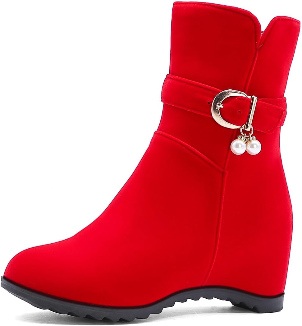 Women's Fashion Mid Wedges Dressy Ankle Boots Zipper Round Toe Hidden Heels Winter Fall Short Booties