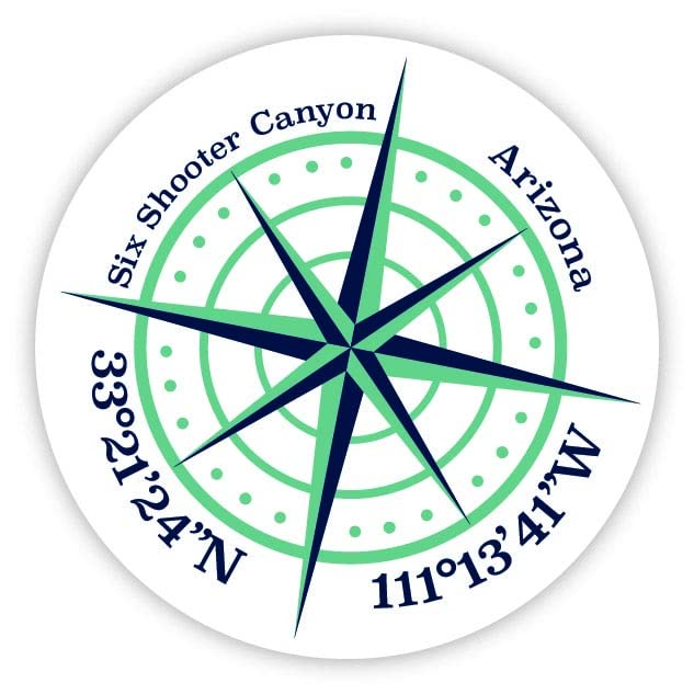 Six Shooter Canyon Arizona 2-Inch Vinyl Decal Sticker Latitude Longitude Compass Design