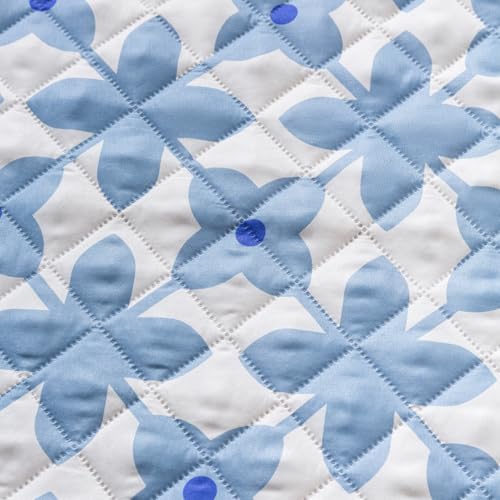 Image of House of Quirk 'Mughal Series' Printed Quilted Sofa Cover for 1 /2 /3 /4 Seater - Anti-Slip, Washable Couch Protector Slipcover (Three Seater, Indigo Motif, 80x180 cm)