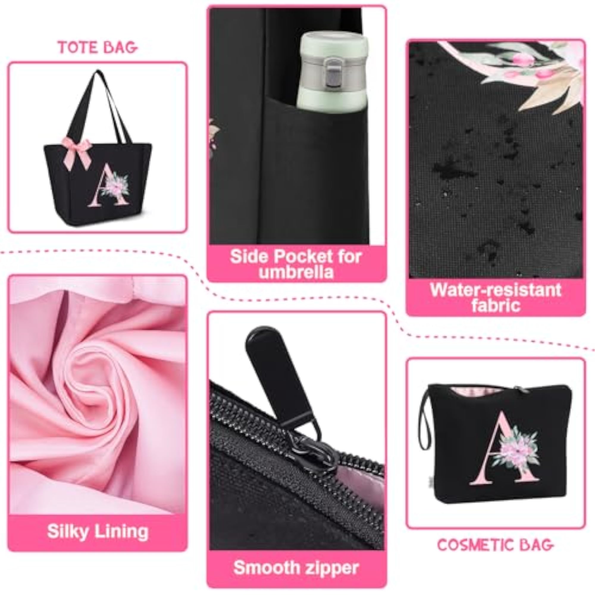 Initial Tote Bag and Makeup Bag, Gifts for Women