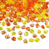 HappyFiller Fall Decor Fake Ice Rocks Cubes Acrylic Gems Stones for Vase Fillers,Kitchen Dinning Room Table Scatters,Crafts,Home Centerpieces,Candle Holder,Mix Yellow Amber Orange,14 OZ