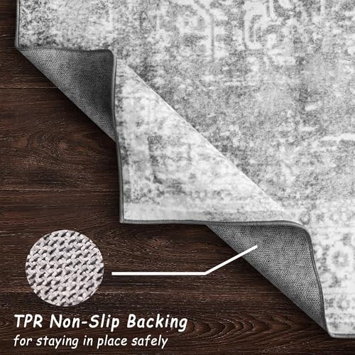 vivorug 6x9 Neutral Area Rugs, Stain Resistant Washable Rug for Living Room, Vintage-Inspired (Ivory/Silver, 6'x9')