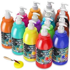 Acrylic Paint Sets for Adults, 14 Colors Large Bulk Acrylic Paints kits Rich Pigment Art Painting Supplies for Artists/Beginners, Acrylic Paint Sets for Canvas with Pump, Color Wheel (10oz/300ml)