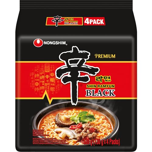 Nong Shim Instantnudeln Shin Ramyun Black – Koreanische Rindfleisch Ramen Suppe scharf mit Knoblaucharoma - schnelle Zubereitung – 1er Vorteilspackung - 4 x 130g