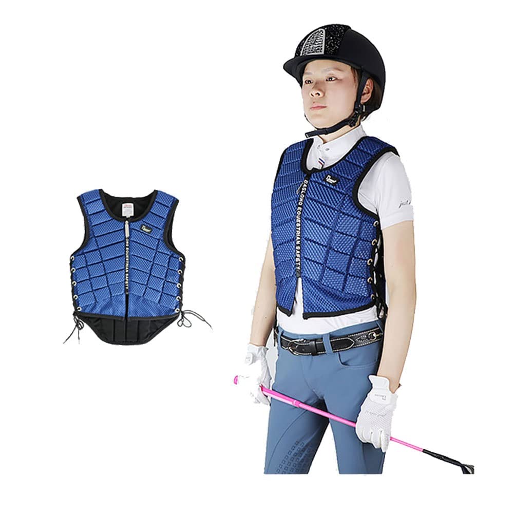 Chaleco Ecuestre Seguridad Profesional Equitación Protector Gear Cremallera Chaleco para Adultos Hombres Mujeres Niños Niños (Blue CS)