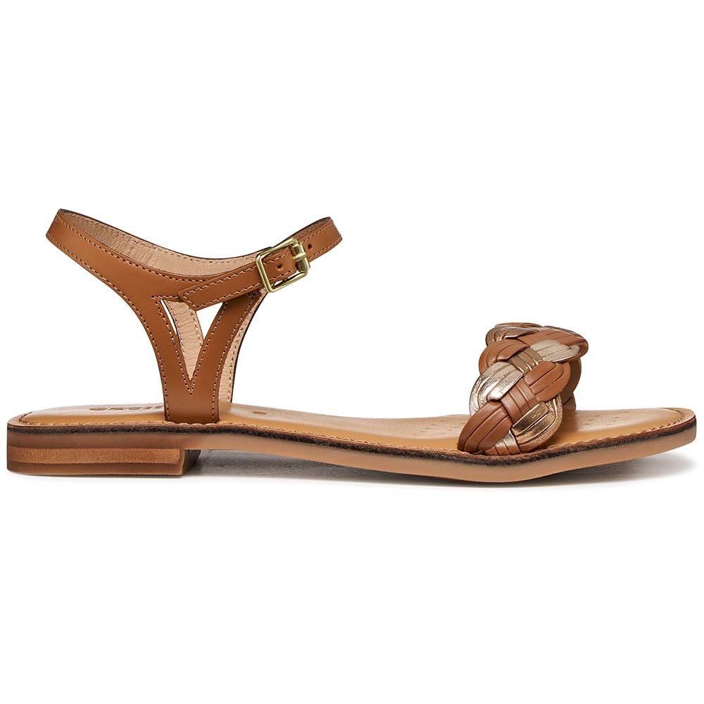 Geox Women's D Maddalusiac E Flat Sandal, LT Brown/LT Gold, 38.5 EU