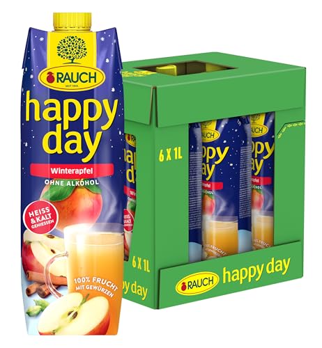 Rauch Happy Day Winterapfel | alkoholfreier Punsch | heiß und kalt ein Genuss | Apfel mit Zimt und Kardamom | 6x 1l Tetra Prisma