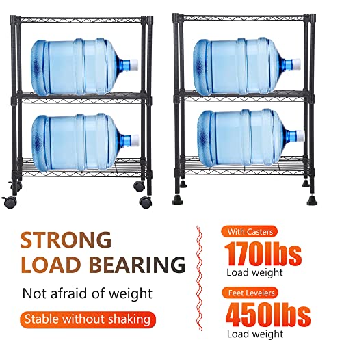 Image of BestOffice | 3-Tier Wire Storage Shelves with Wheels | 23x13x31 | Black | Adjustable Racks | Heavy-Duty Metal Shelf, Holds Upto 170 lbs | No-Tool Assembly | Ideal for Home & Garage Shelving
