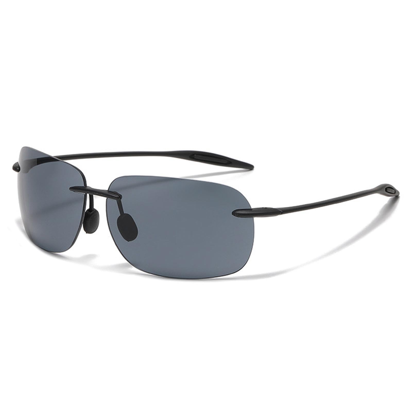 Driving Sunglasses for Men Rimless Sunglasses for Cycling Fishing Motorcycle Black Gray-image-32