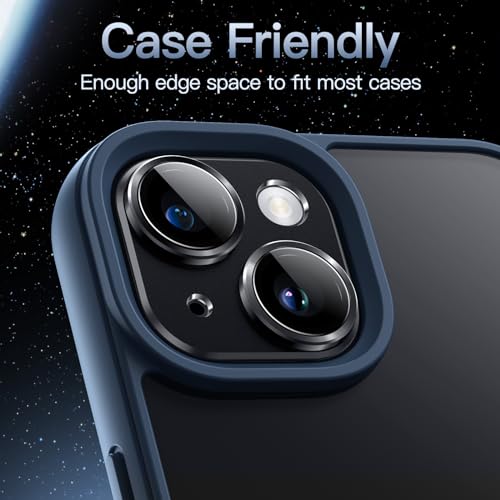 Image of JETech Camera Lens Protector for iPhone 15 6.1-Inch and iPhone 15 Plus 6.7-Inch, Full Coverage 9H Tempered Glass Ring Cover, Matte Metal Plate, Case Friendly, 1-Pack (Midnight)