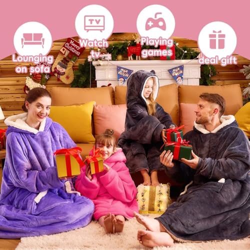 yescool Wearable Blanket Kids Hoodie, Birthday Teen Girls Gifts for 8-15 Year Old Kids Oversized Sweatshirt Sherpa Flannel Cozy Hooded Blanket with Pocket for Children, Youth Teens, One Size, Peach