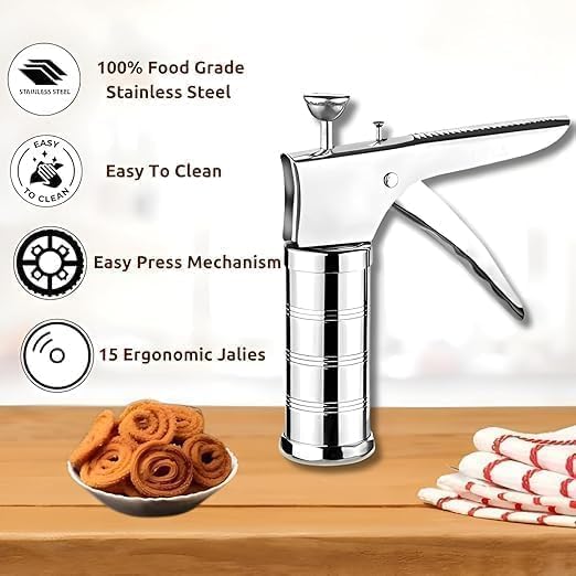 Image of theaoo Stainless Steel Murukku Maker Machine Idiyappam Maker Chakli Maker Machine Steel Sev Maker Machine for Home Noodles Maker Namkeen Maker Machine Paper (Pack of 1)