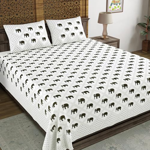 Image of BLOCKS OF INDIA Hand Block Printed 200 TC Cotton Super King Size Bedsheet (Brown Small ELE)