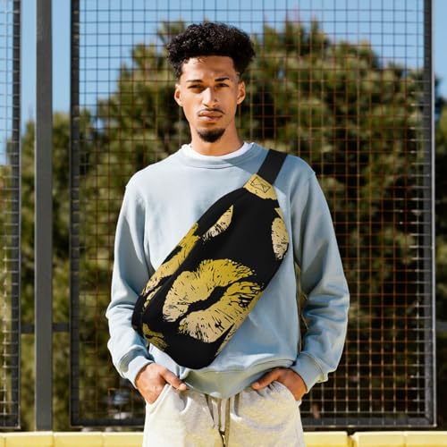 Sac banane de course pour running avec motif lèvres dorées