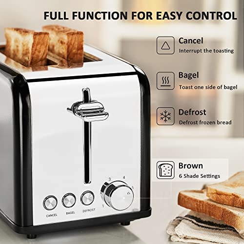Redmond 2 Slice Toaster Stainless Steel Toaster Wide Slots With Bagel Defrost Cancel Function 6 Bread Shade Settings For Bread Waffles Auto Shutoff Black #TOP1