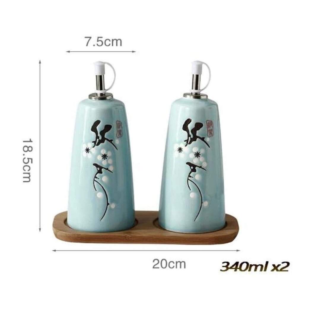 DFVBNH Olijfolie dispenser fles, handgemaakte keramische olijfolie of azijn fles dispenser keuken (kleur: blauw